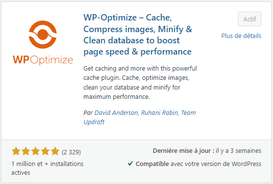 Plug-in pour nettoyer la BDD sur les sites : WP-Optimize