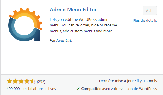 Plugin pour réorganiser le menu gauche WP – Admin Menu Editor